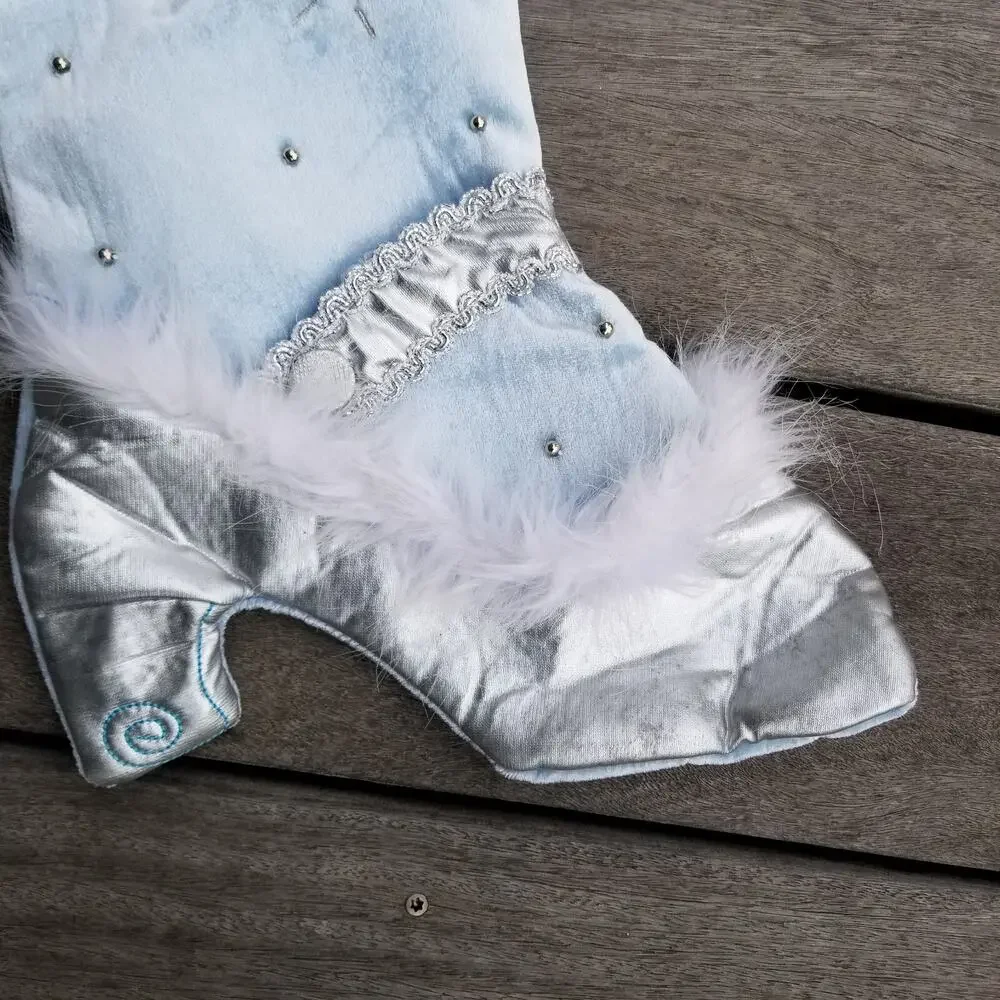 Angel Wings Christmas Stocking Dan Dee Faux Fur Trim Pale Blue Silver 17